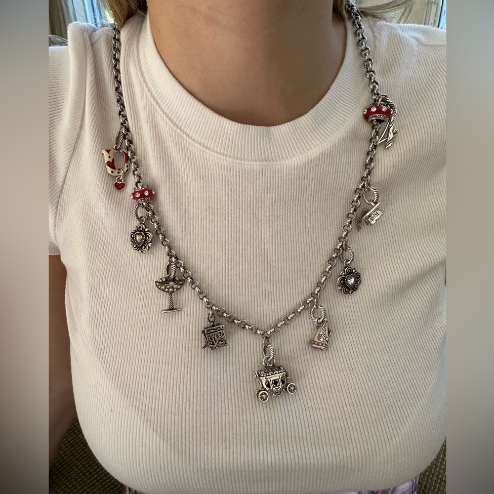 BRIGHTON Silver Charm Necklace with Red Accents